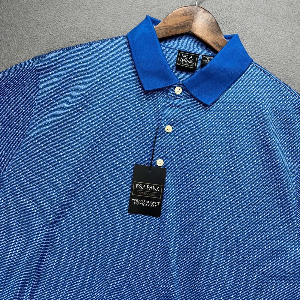 Jos A Bank Traveler Polo Shirt Mens XXL Blue White Performance Traditional NWT